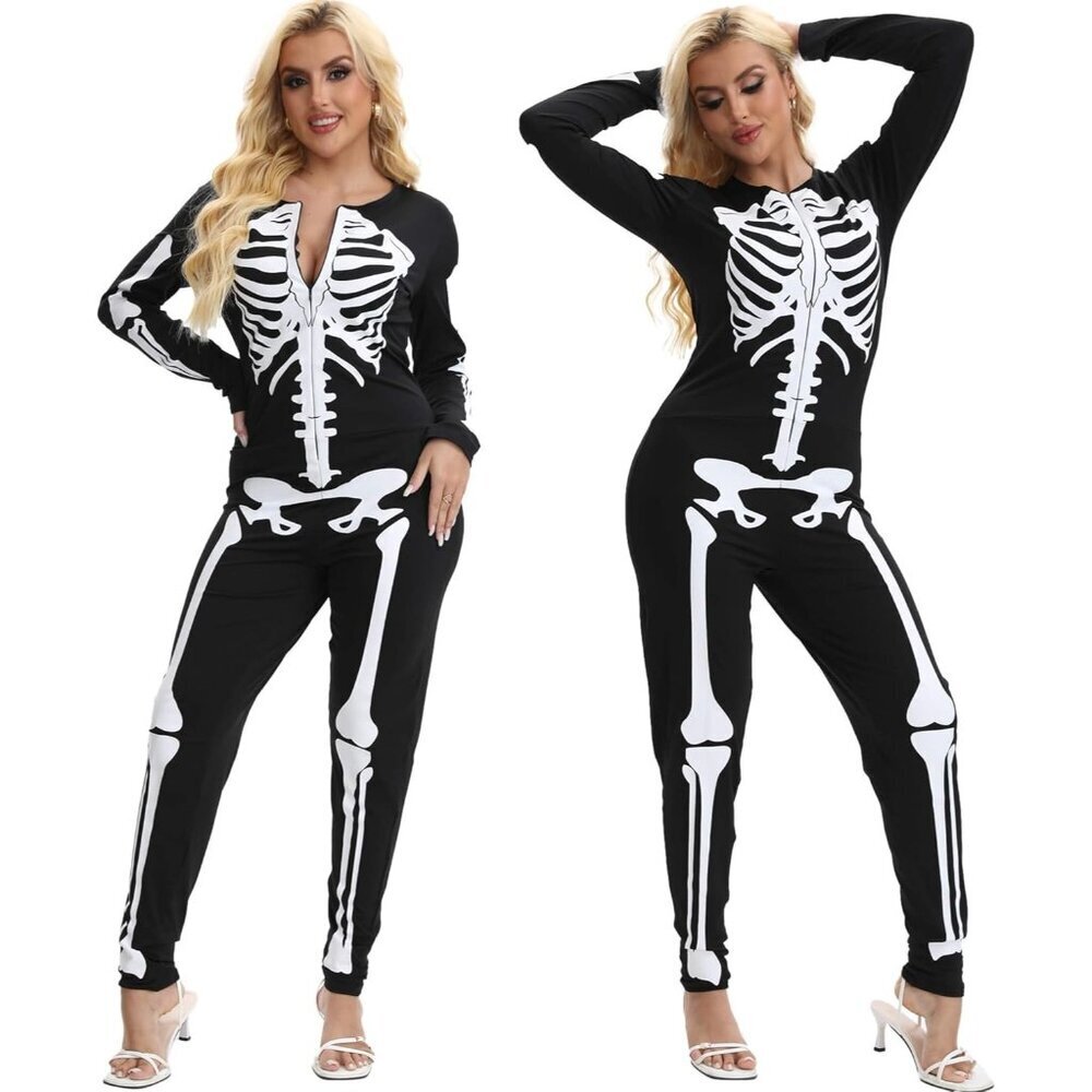 Women's White Skeleton Form Fitting & Flattering Double Sided Skeleton Costume